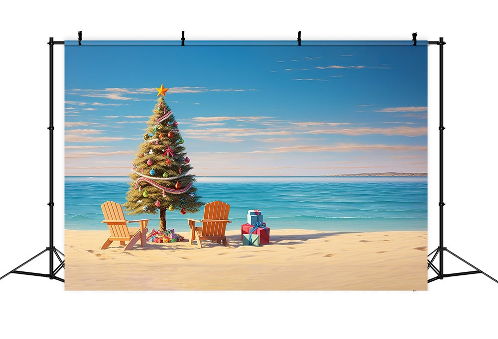 Toile de fond de Plage avec Arbre de Noël RR7-716