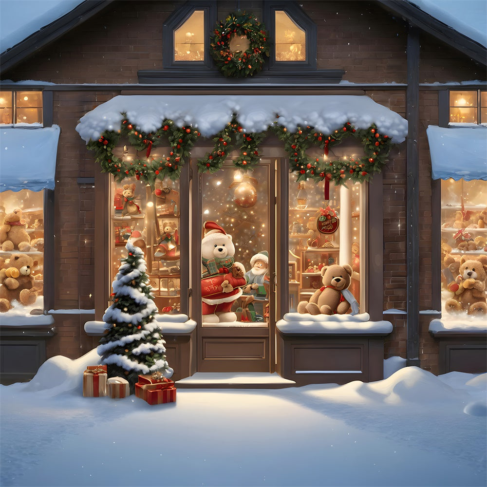 Toile de fond de Boutique de Jouets Neigeuse de Noël RR7-745