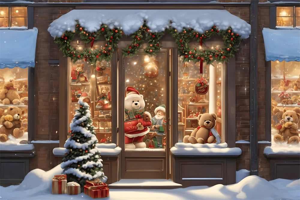 Toile de fond de Boutique de Jouets Neigeuse de Noël RR7-745