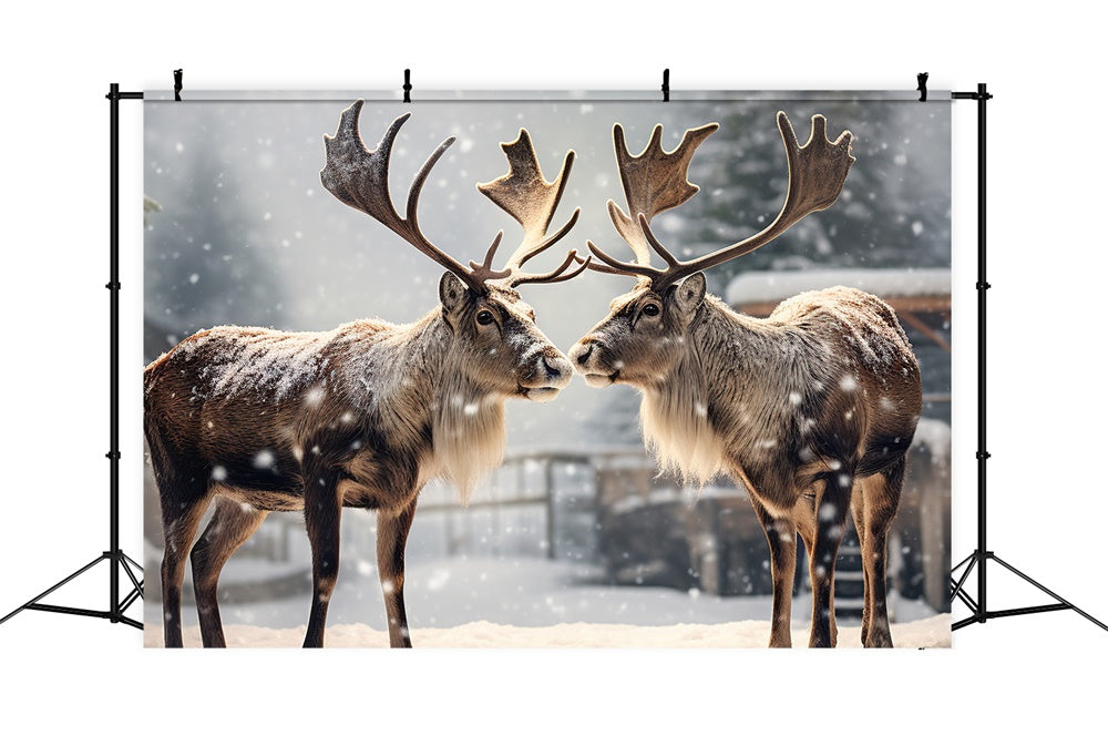 Toile de fond de Renne et Neige Hivernale de Noël RR7-746