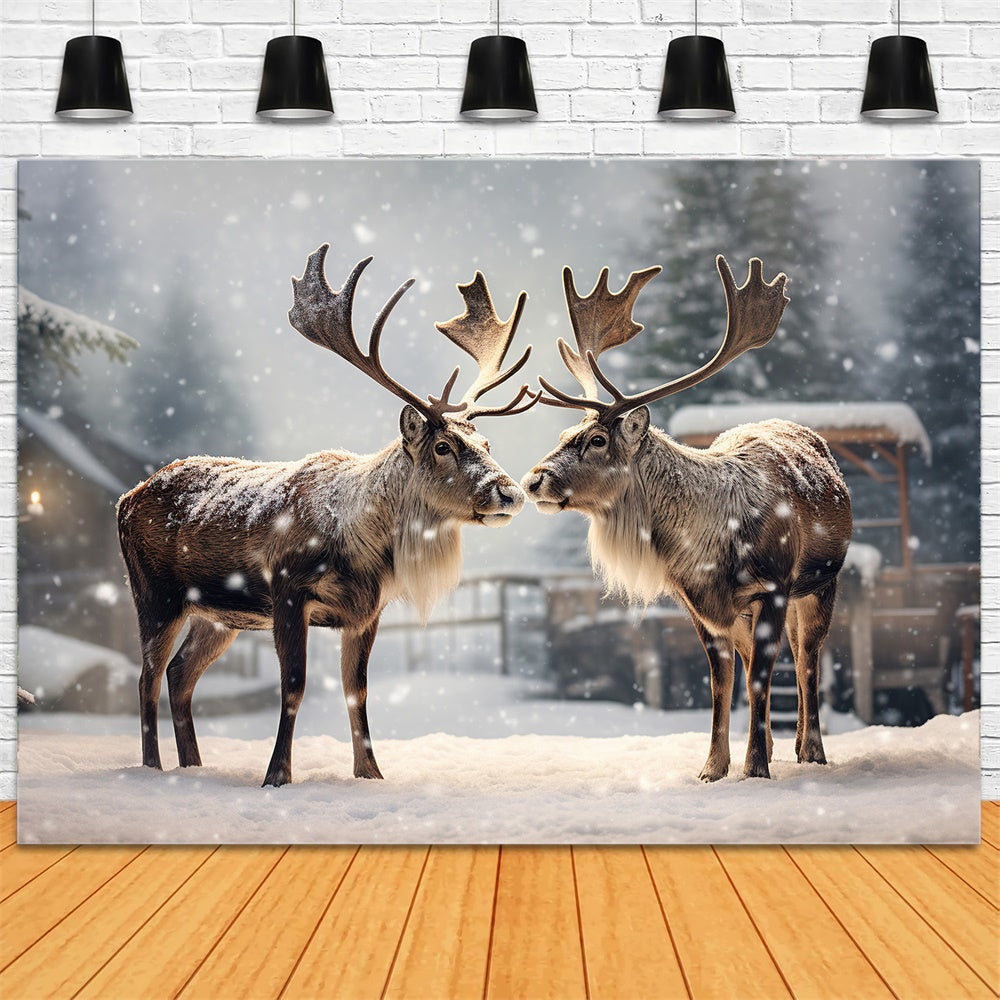 Toile de fond de Renne et Neige Hivernale de Noël RR7-746