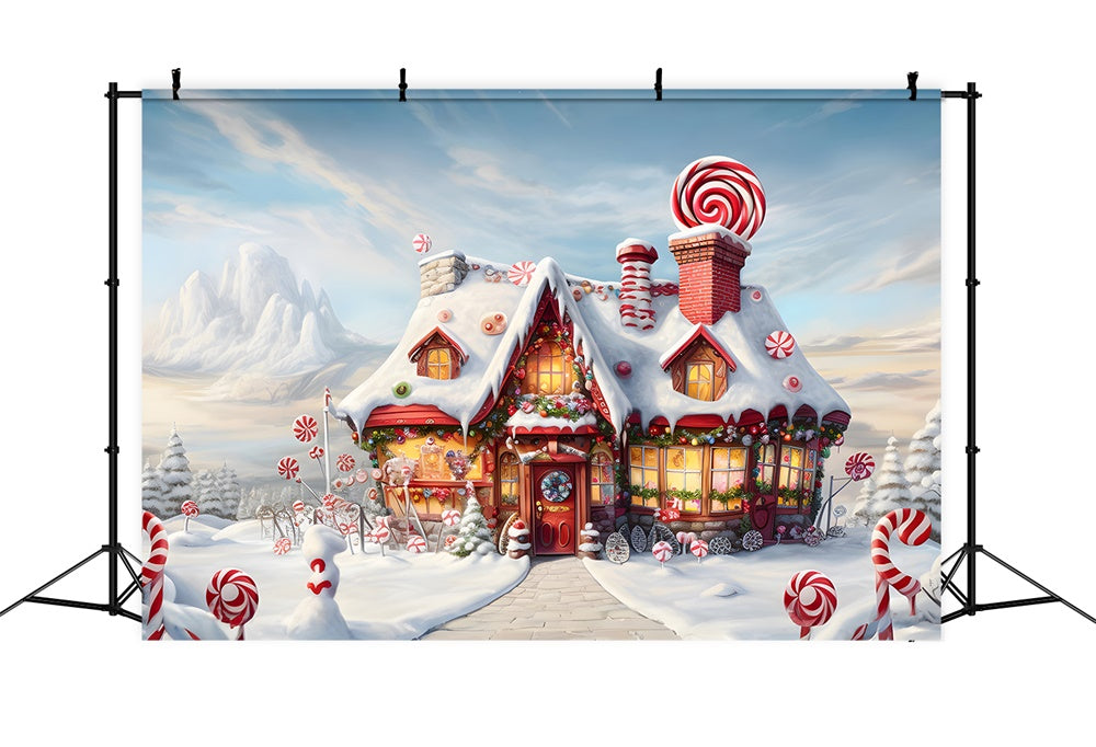 Toile de fond de Maison en Pain d'Épice avec Merveille de Neige RR7-748