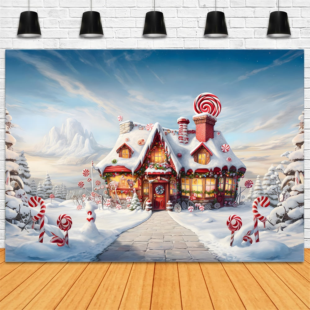 Toile de fond de Maison en Pain d'Épice avec Merveille de Neige RR7-748
