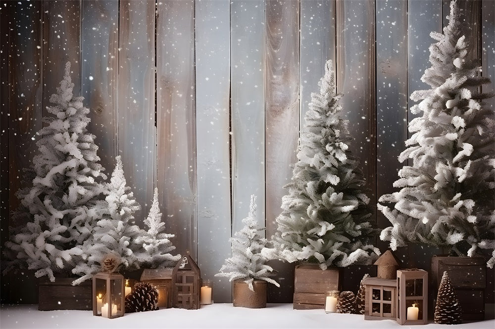 Toile de fond de Bois avec Flocon de Neige et Arbre de Noël RR7-781