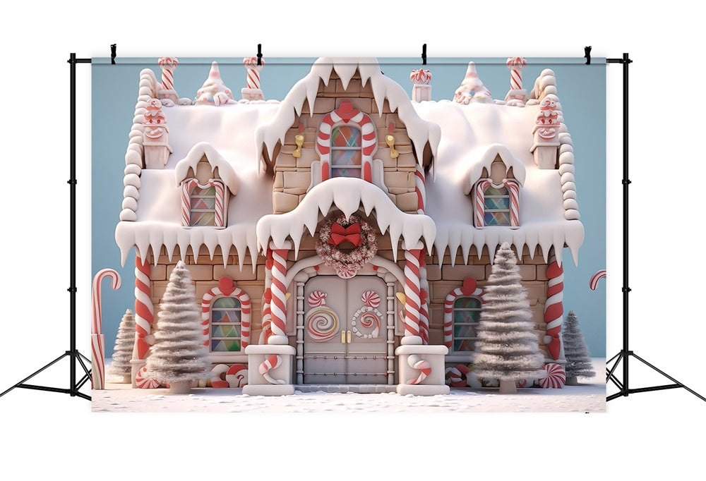 Toile de fond de Maison en Pain d'Épice avec Canne en Sucre de Noël RR7-786