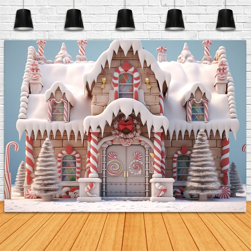 Toile de fond de Maison en Pain d'Épice avec Canne en Sucre de Noël RR7-786