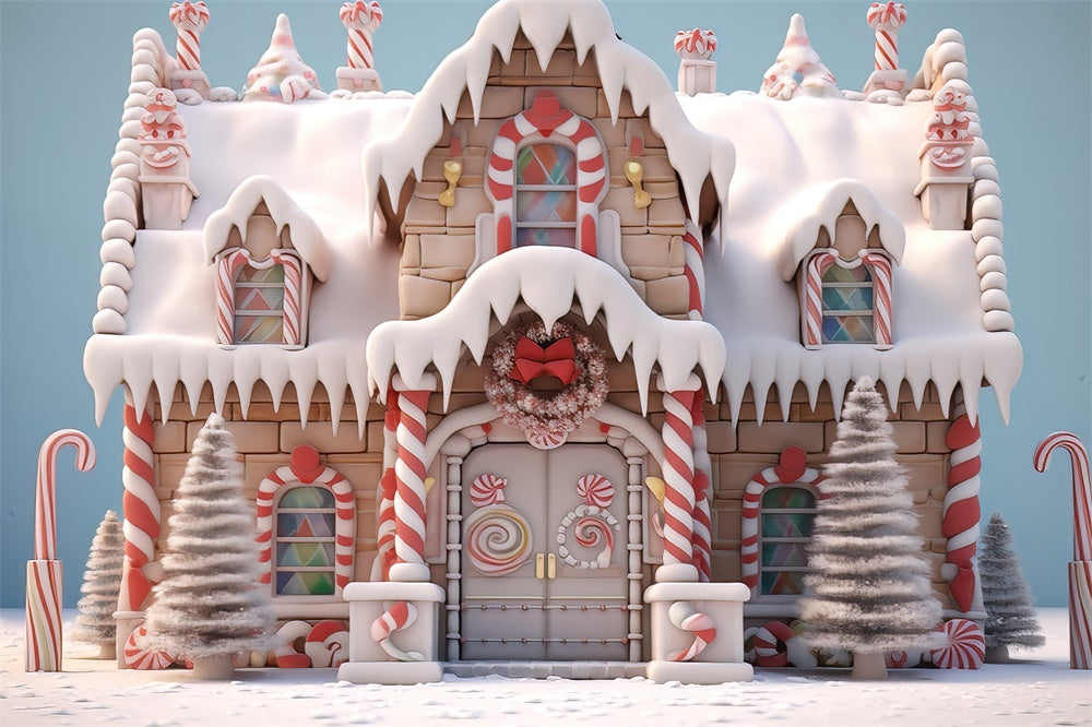 Toile de fond de Maison en Pain d'Épice avec Canne en Sucre de Noël RR7-786