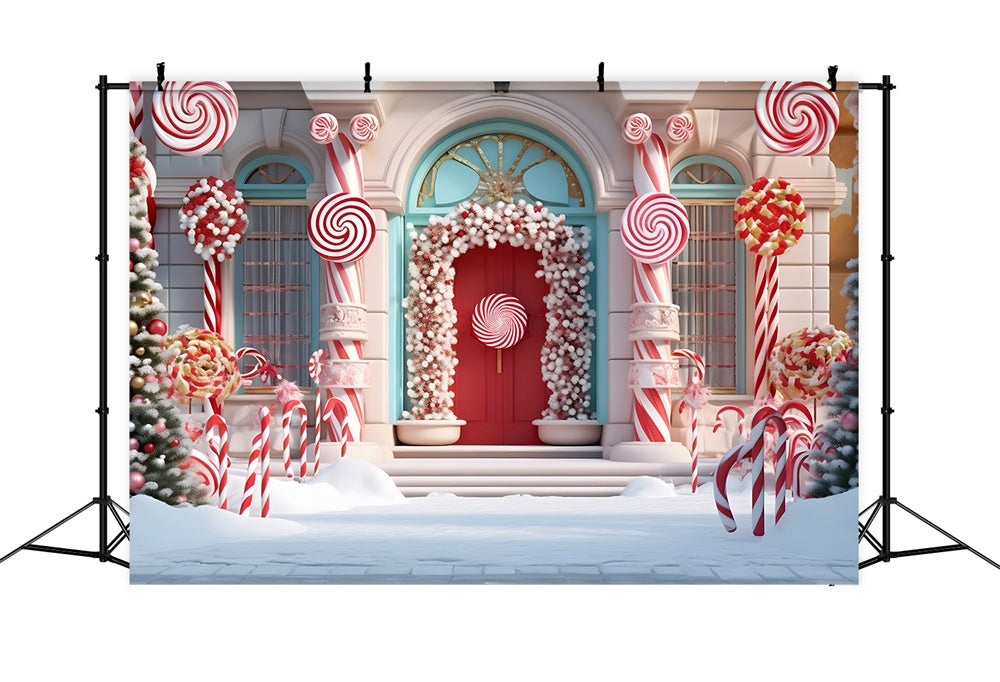 Toile de fond de Maison en Bonbons avec Arbre de Noël RR7-789