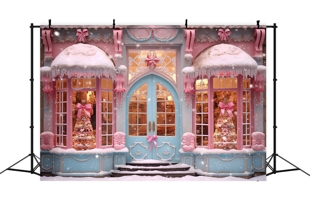 Toile de fond de Magasin de Bonbons Rose avec Neige de Noël RR7-790