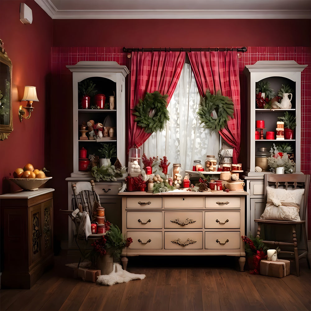 Toile de fond de Photographie avec Couronne de Noël en Cuisine RR7-810