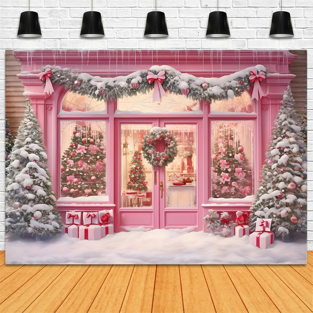 Toile de fond de Magasin de Noël Rose avec Guirlande Neigeuse RR7-811