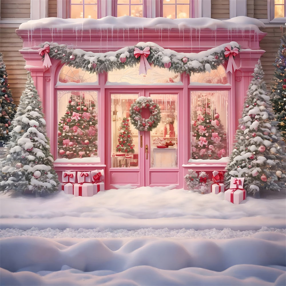 Toile de fond de Magasin de Noël Rose avec Guirlande Neigeuse RR7-811