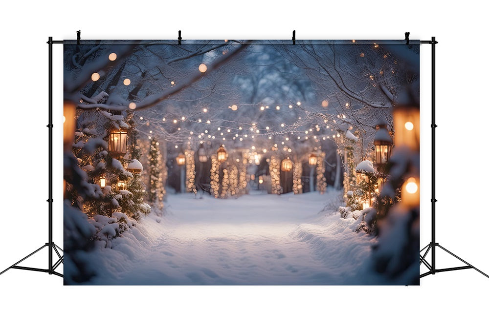 Toile de fond de Route Neigeuse avec Arbres de Noël Lumineux RR7-822