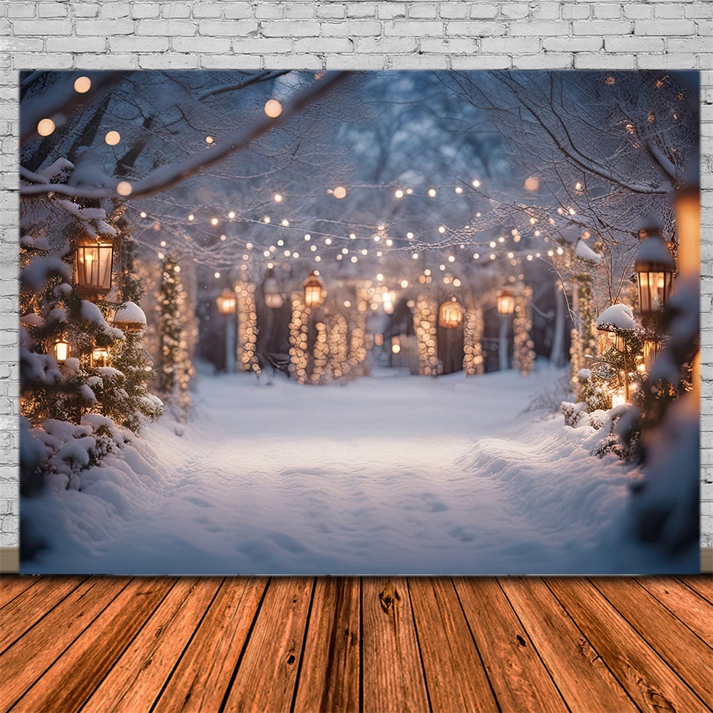 Toile de fond de Route Neigeuse avec Arbres de Noël Lumineux RR7-822