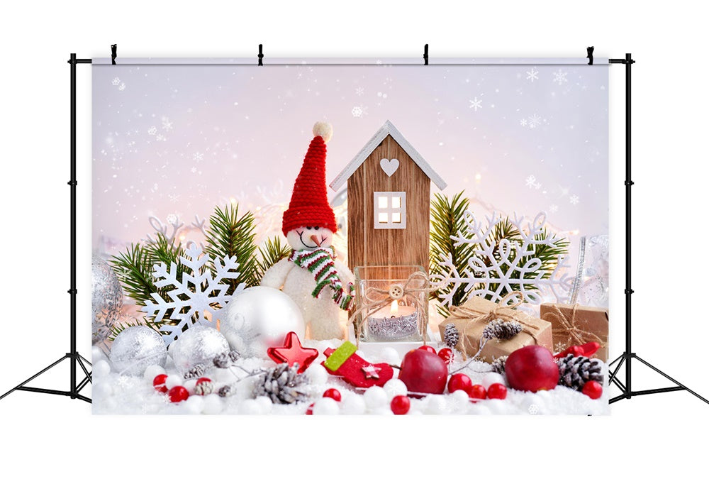 Toile de fond de Photographie de Bonhomme de Neige avec Boules de Noël RR7-830