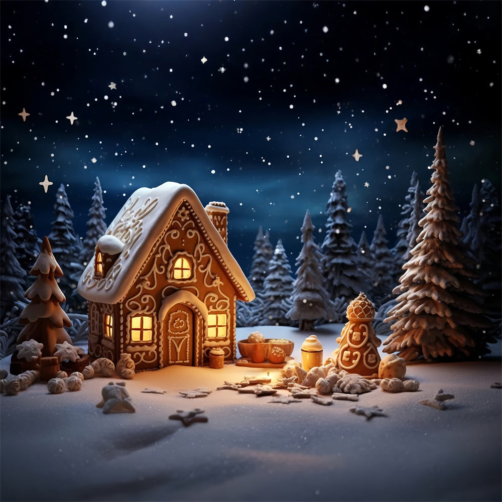 Toile de fond de Maison en Pain d'Épice avec Forêt de Noël RR7-831