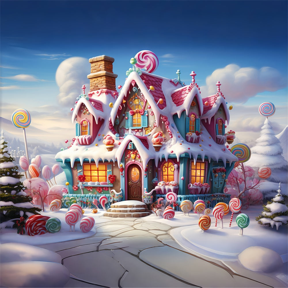 Toile de fond de Maison en Bonbons avec Merveille de Noël RR7-832