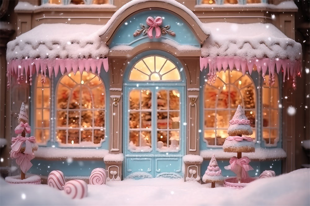Toile de fond de Magasin de Bonbons Rose avec Flocon de Neige Noël RR7-834
