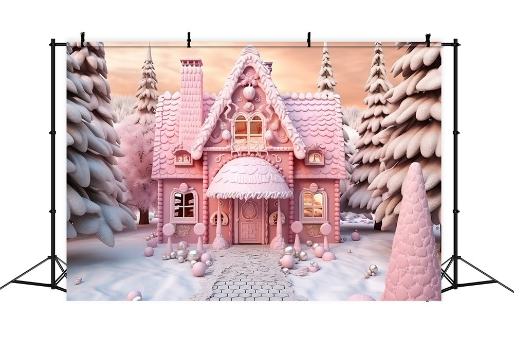 Toile de fond de Chariot de Magasin de Bonbons Rose de Noël RR7-845