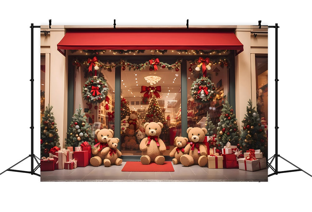 Toile de fond de Magasin de Noël avec Ours en Peluche RR7-857
