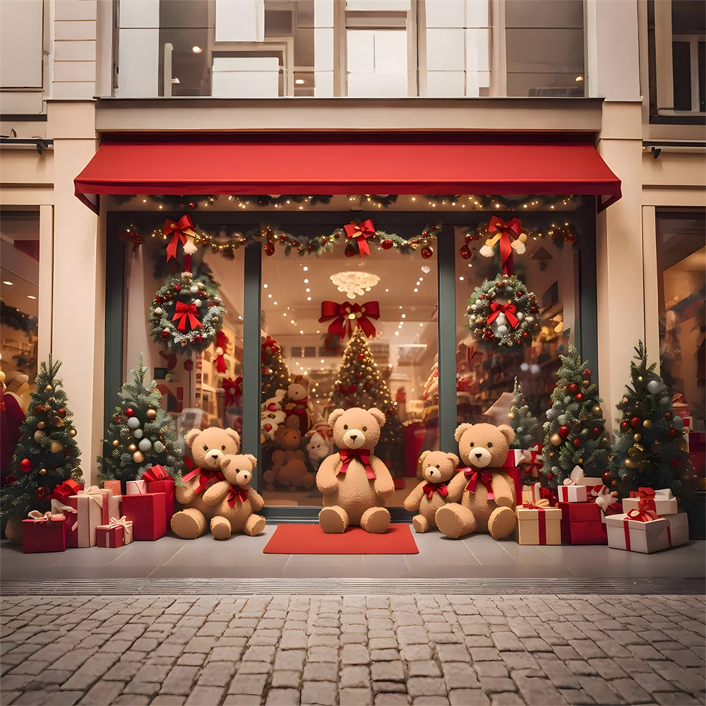 Toile de fond de Magasin de Noël avec Ours en Peluche RR7-857