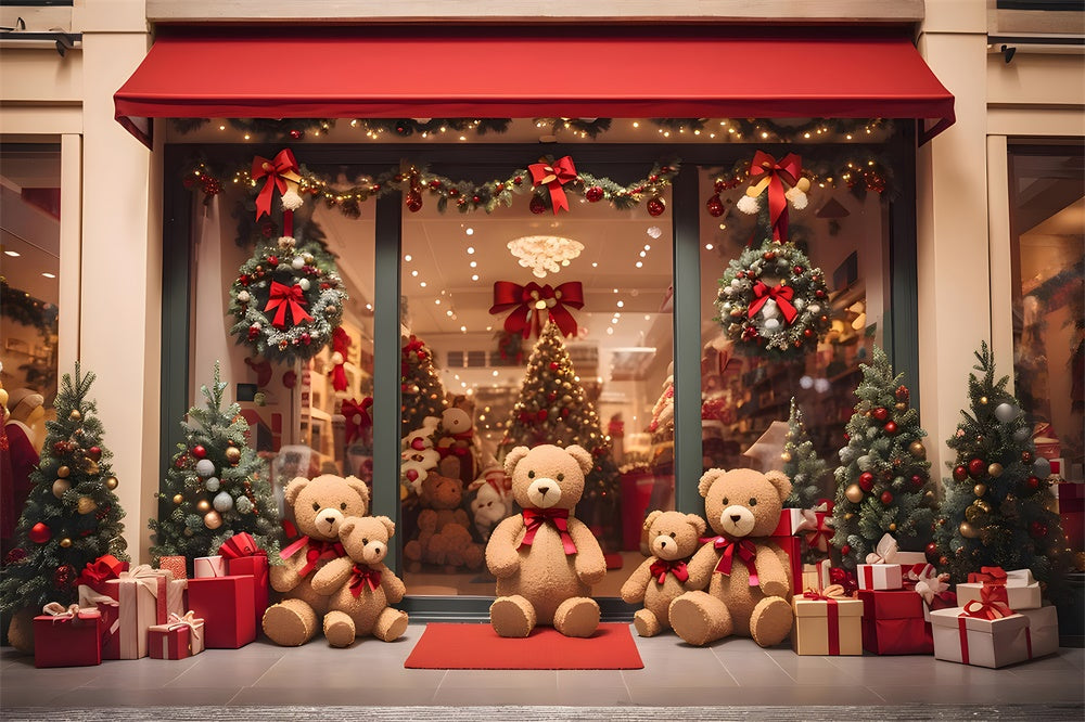 Toile de fond de Magasin de Noël avec Ours en Peluche RR7-857