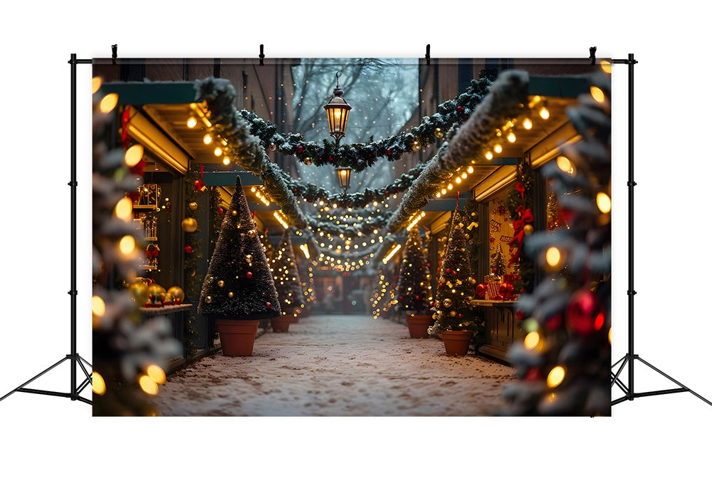 Toile de fond de Rue Neigeuse avec Arbre de Noël Lumineux RR7-858