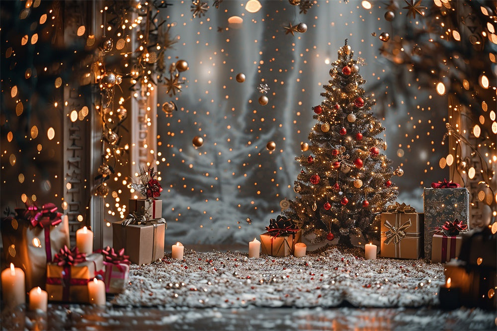 Toile de fond de Photographie de Bougies avec Arbre de Noël RR7-859