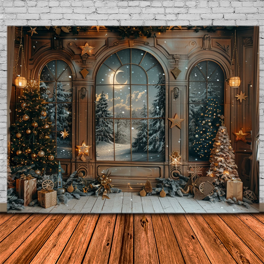 Toile de fond de Vue Forestière avec Porte de Noël RR7-864