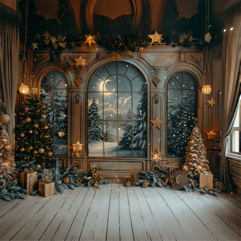 Toile de fond de Vue Forestière avec Porte de Noël RR7-864