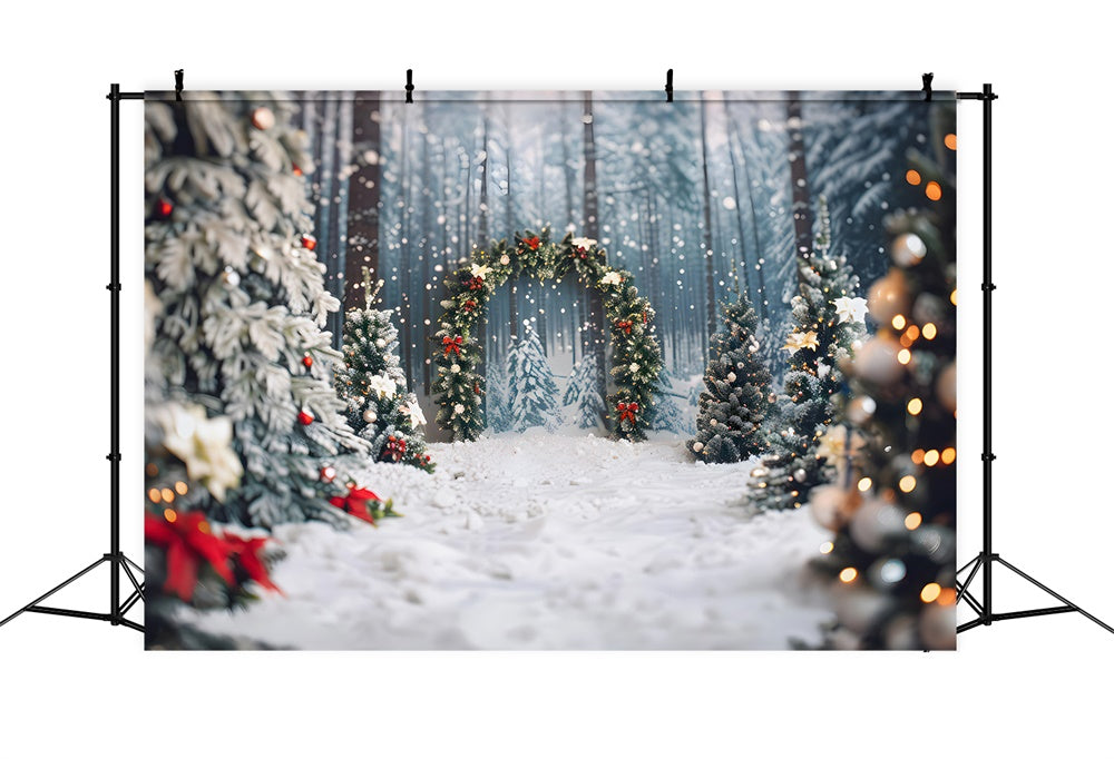 Toile de fond d'Arc avec Arbres de Noël Neigeux RR7-865