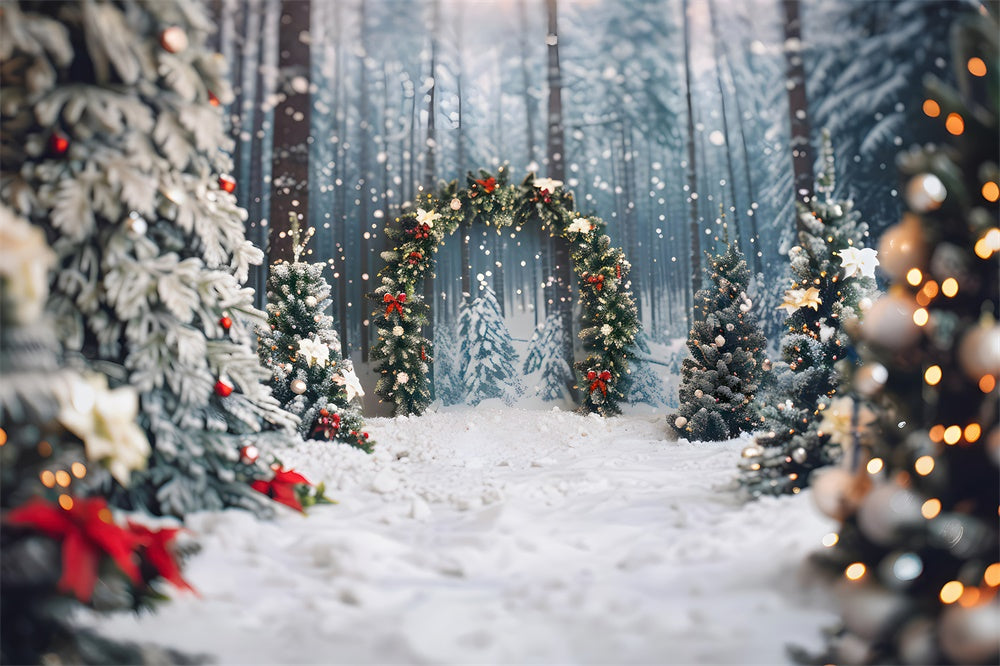 Toile de fond d'Arc avec Arbres de Noël Neigeux RR7-865