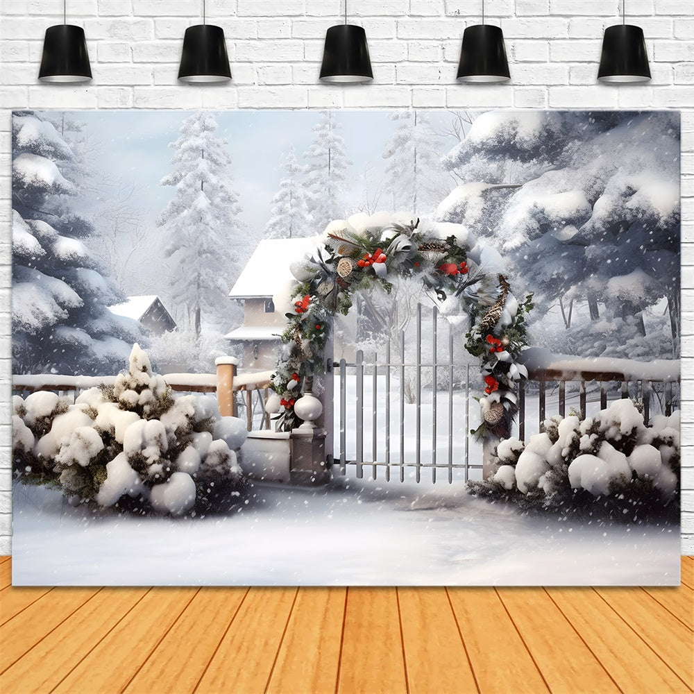 Toile de fond de Guirlande avec Forêt de Noël Neigeuse RR7-866