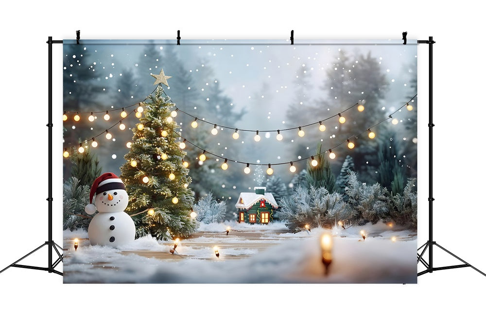 Toile de fond de Bonhomme de Neige avec Arbres de Noël RR7-869