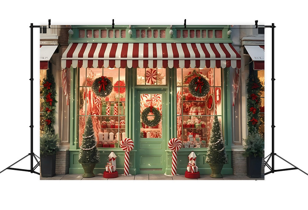 Toile de fond de Magasin avec Couronne et Canne en Sucre de Noël RR7-872