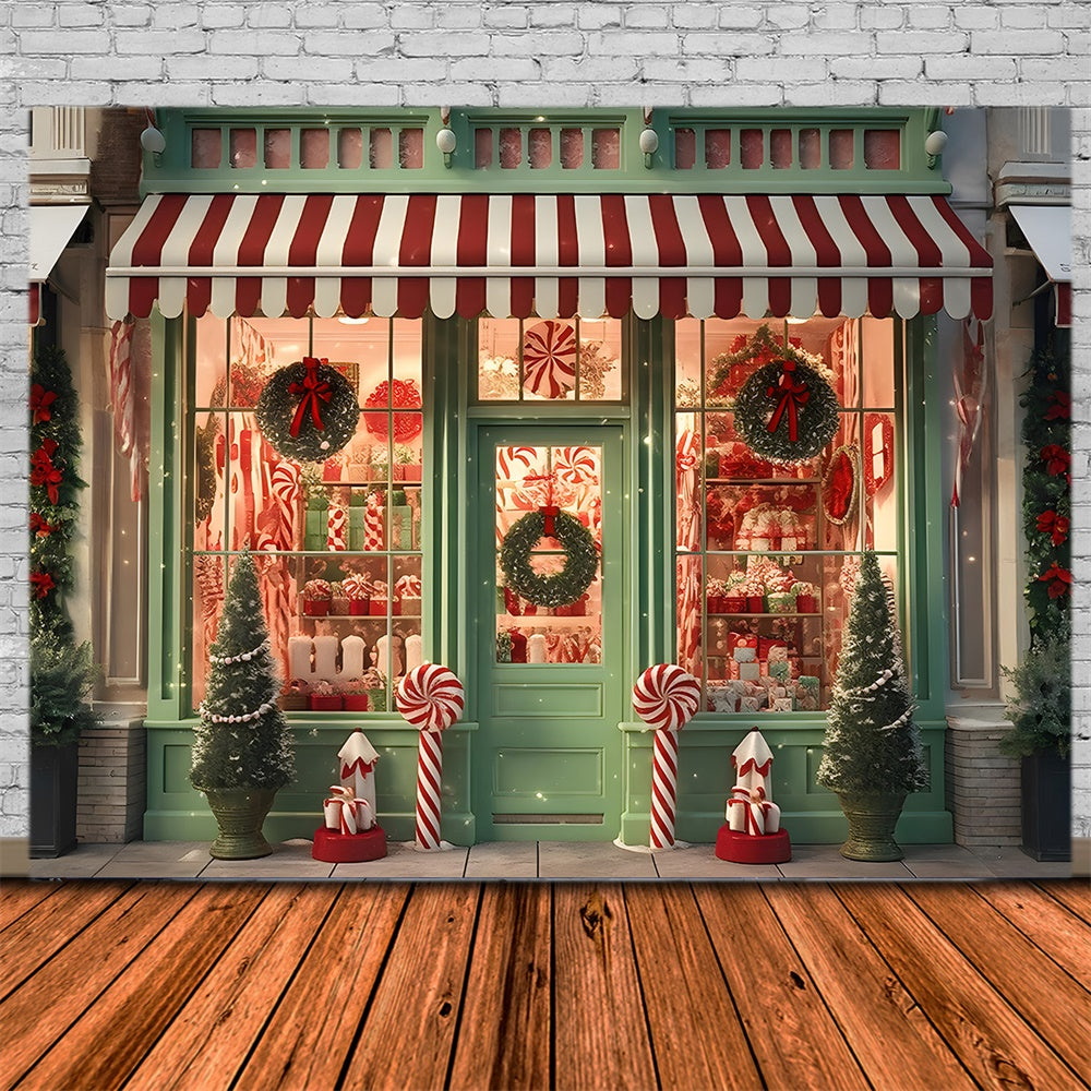 Toile de fond de Magasin avec Couronne et Canne en Sucre de Noël RR7-872