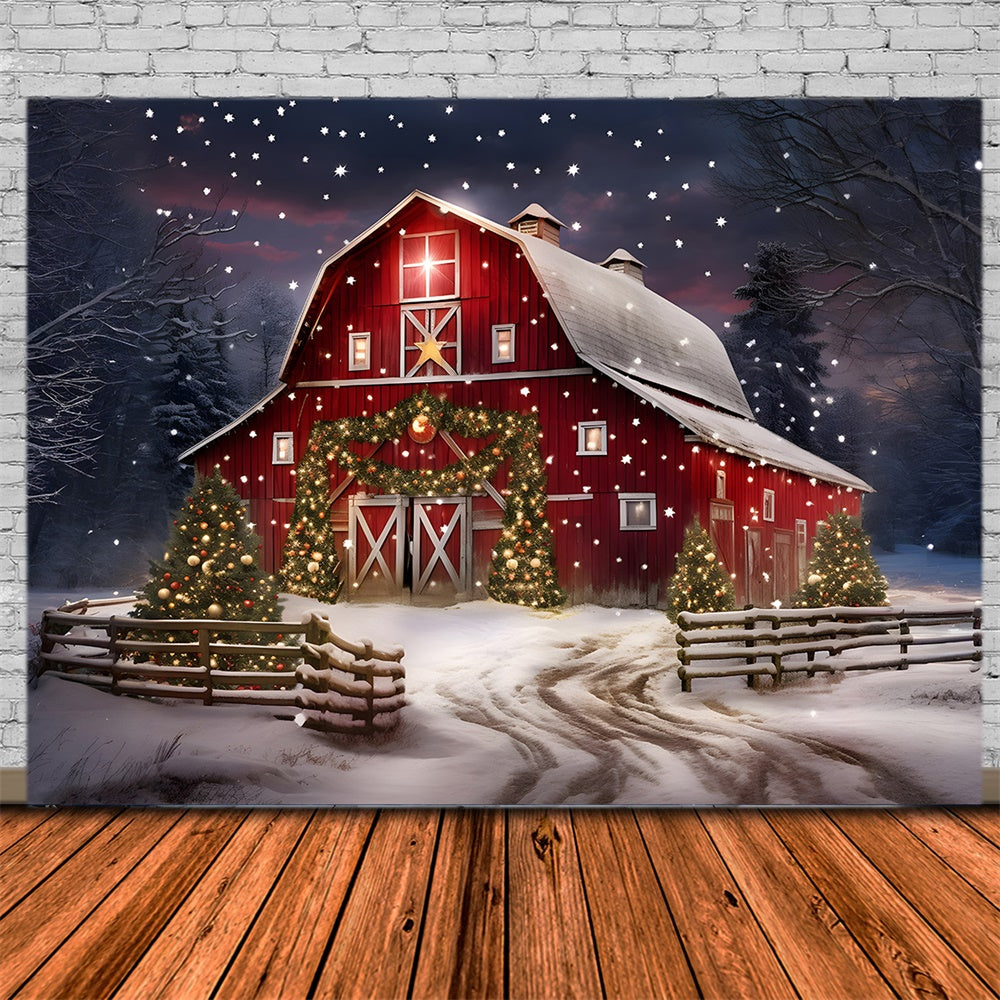 Toile de fond de Maison avec Arbre de Noël et Étoiles Brillantes RR7-874