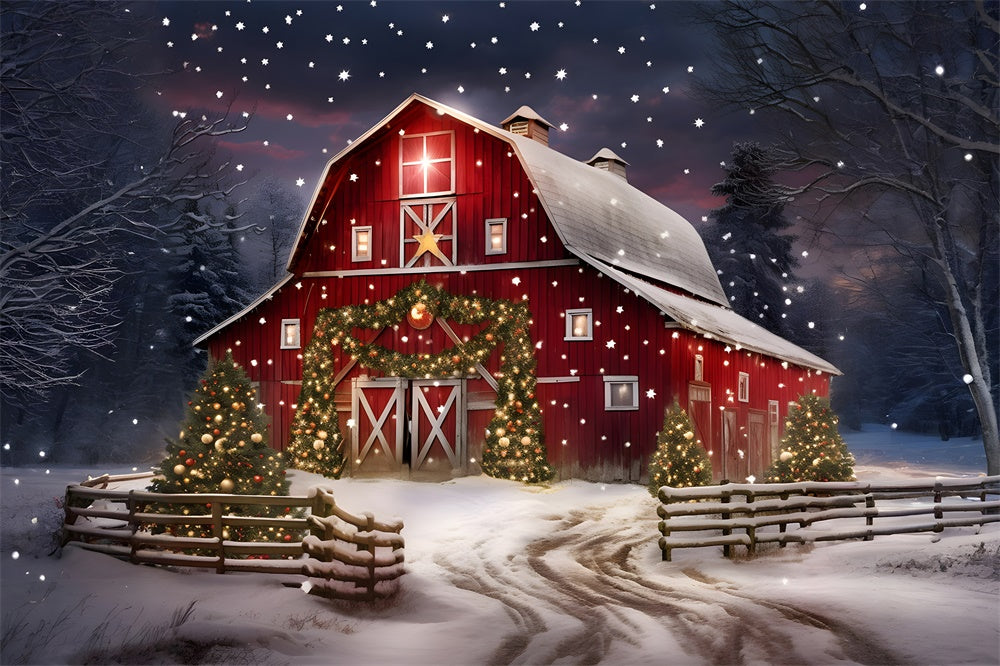 Toile de fond de Maison avec Arbre de Noël et Étoiles Brillantes RR7-874
