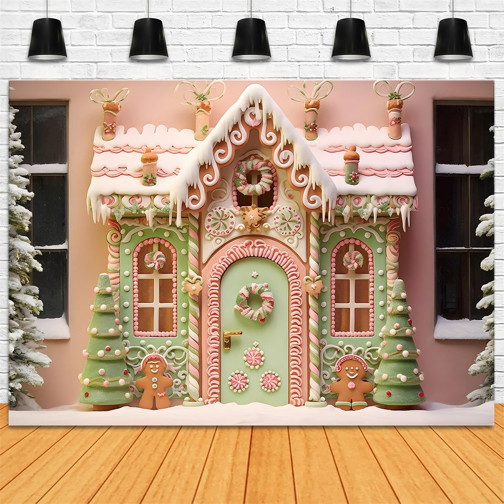 Toile de fond de Maison en Bonbons avec Arbre de Noël RR7-875