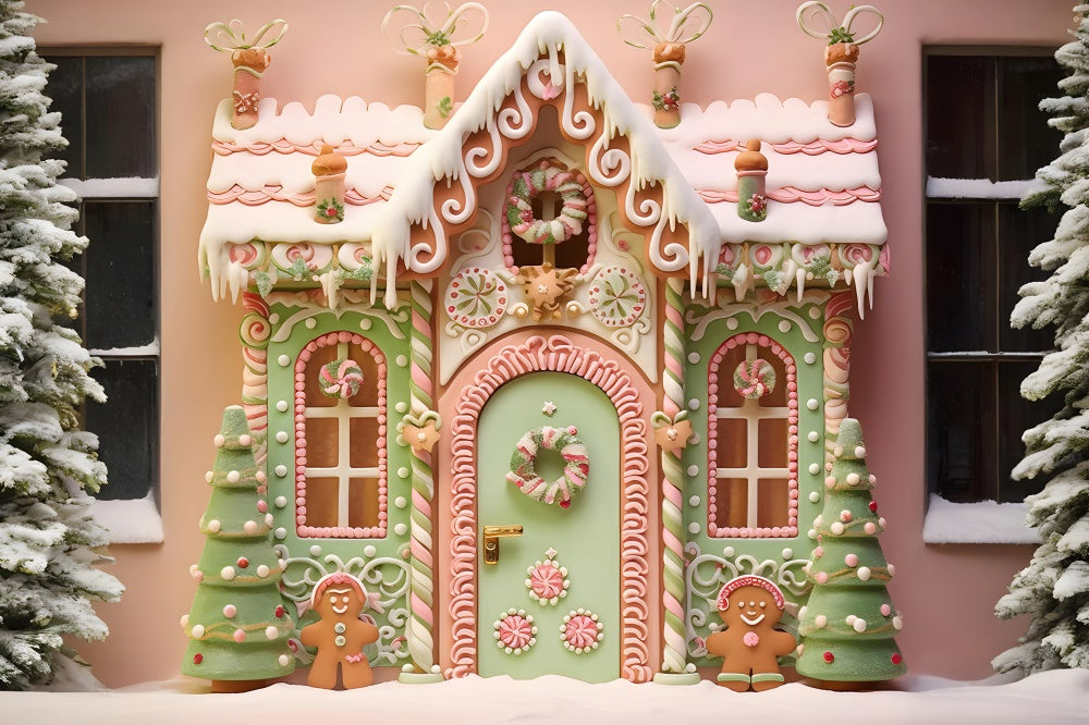 Toile de fond de Maison en Bonbons avec Arbre de Noël RR7-875