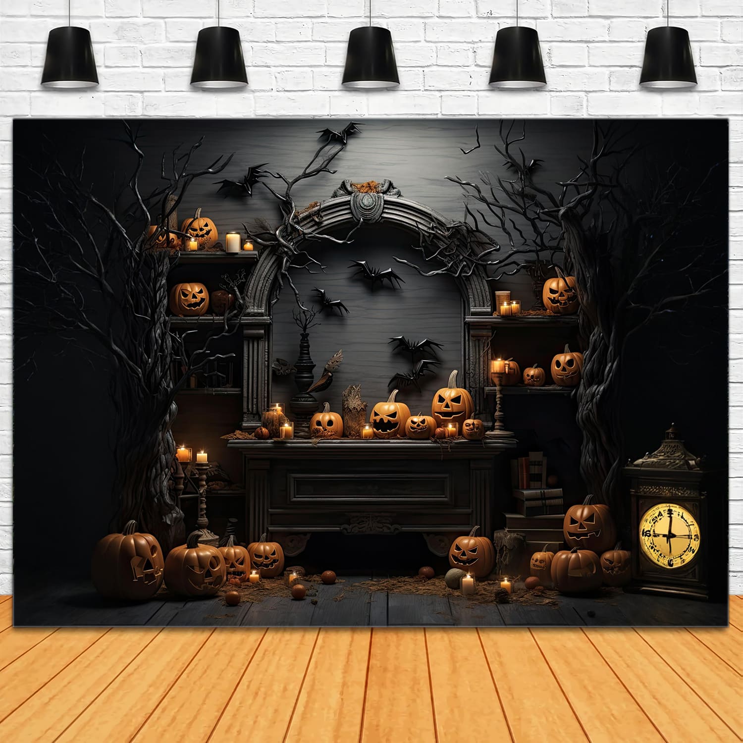 Toile de Fond de Citrouilles Maléfiques de Maison de Sorcière d'Halloween RR7-96