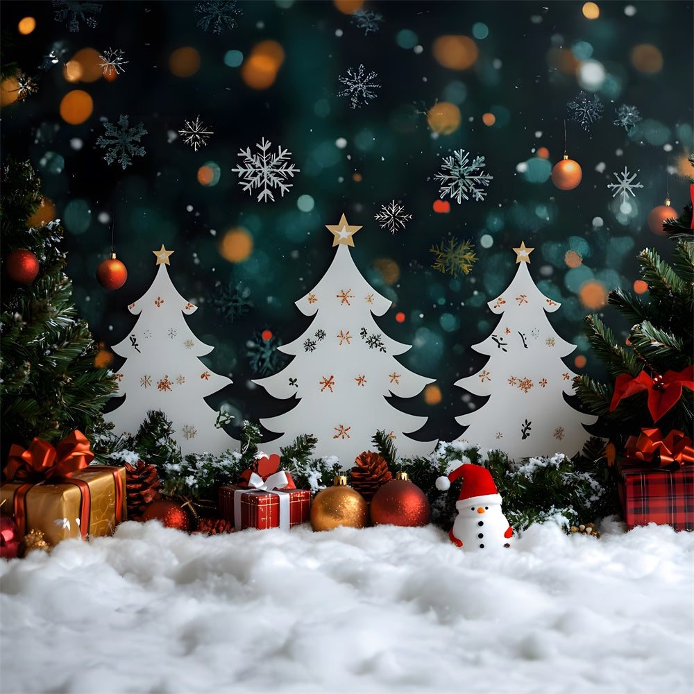Toile de fond Sapins Bonhomme de Neige Cadeaux de Noël RR8-101