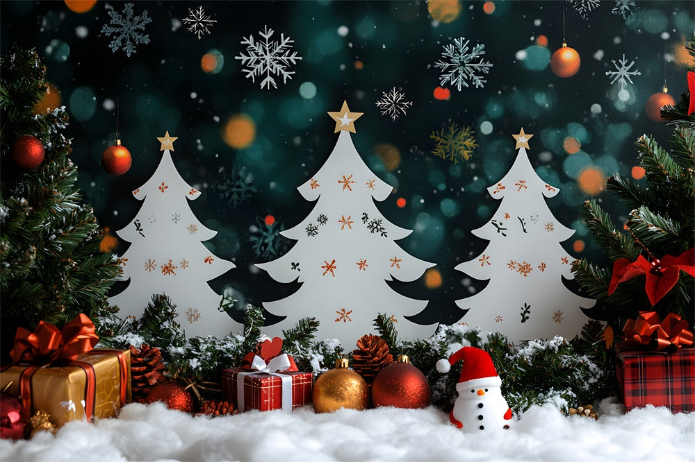 Toile de fond Sapins Bonhomme de Neige Cadeaux de Noël RR8-101