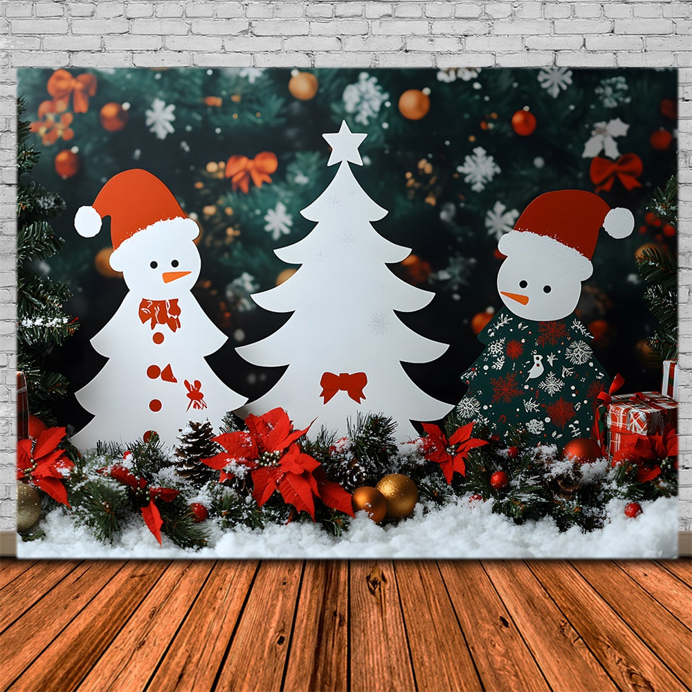 Toile de fond Fleurs de Poinsettia Flocon de Neige de Noël RR8-102