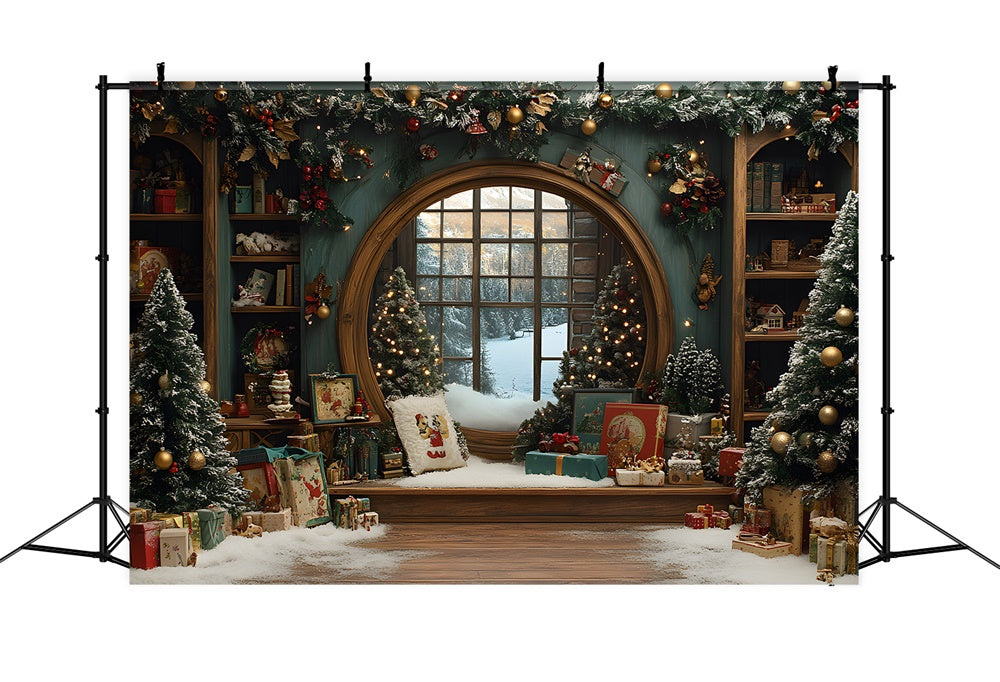 Toile de fond Chambre Cadeaux et Vue Fenêtre de Noël RR8-107