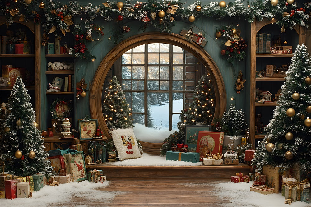 Toile de fond Chambre Cadeaux et Vue Fenêtre de Noël RR8-107