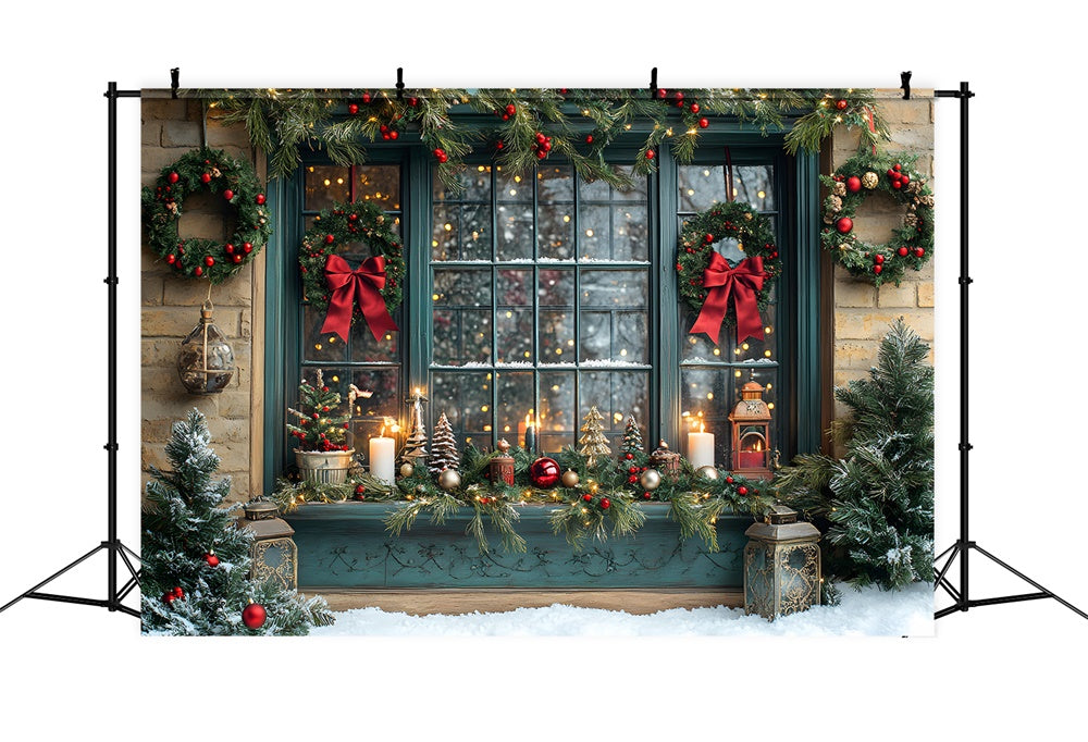 Toile de fond Fenêtre Couronne Illuminée de Noël RR8-109