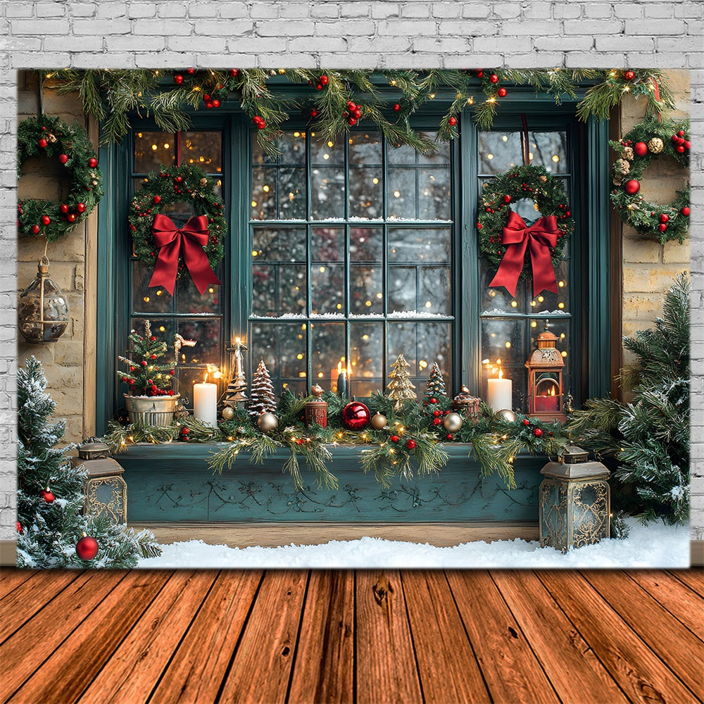 Toile de fond Fenêtre Couronne Illuminée de Noël RR8-109