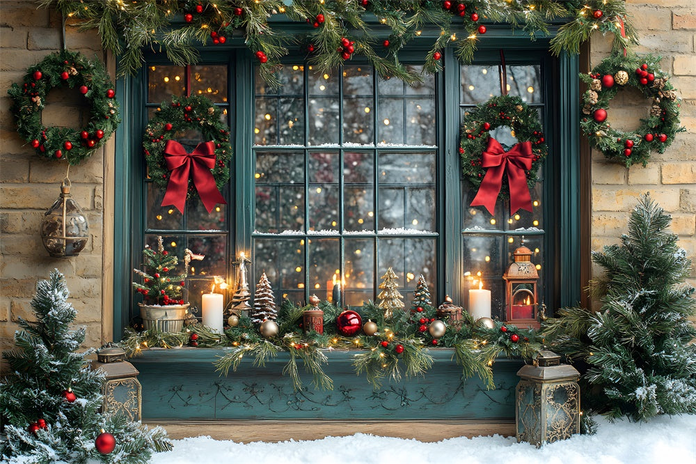 Toile de fond Fenêtre Couronne Illuminée de Noël RR8-109