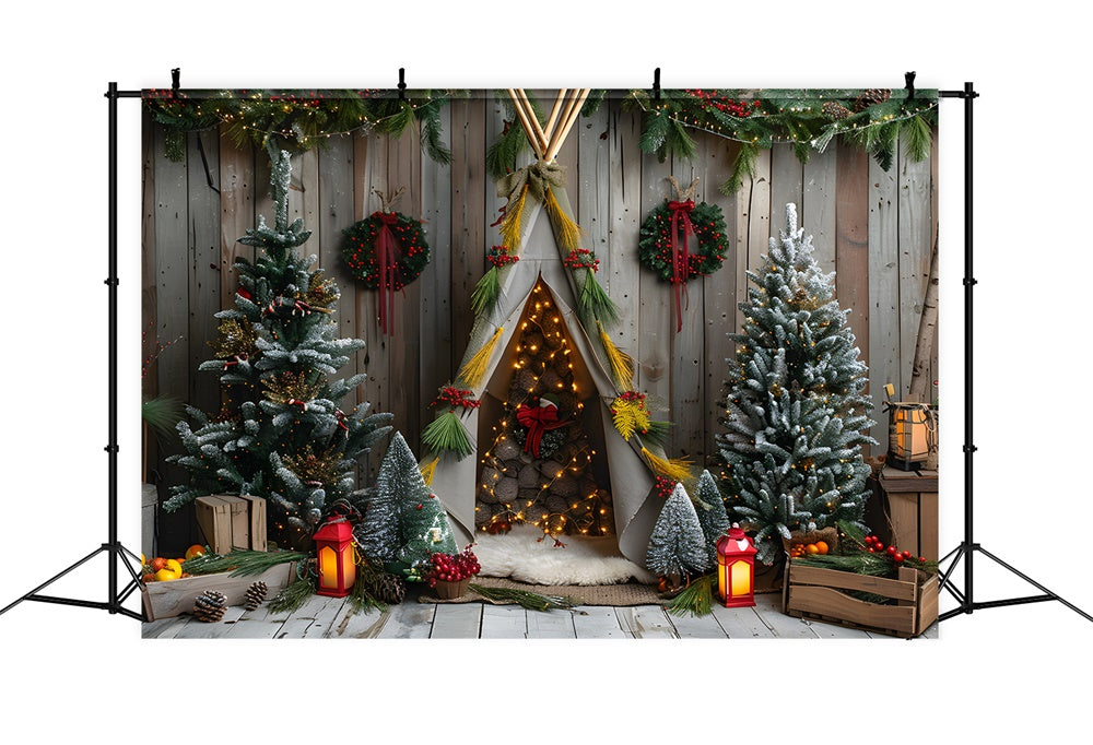 Toile de fond Sapins de Noël Couronne Petite Tente RR8-11